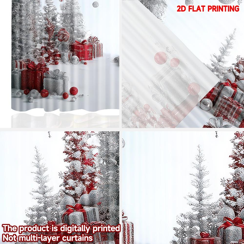 2D flat printing 2pcs Popular Christmas curtains Christmas Red and Silver Digital Printed Polyester Drapes Holiday Decorations