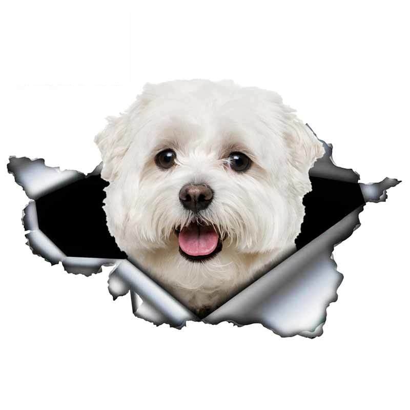 13cm X 6cm 1 Pcs Cute Maltese Car Sticker Pet Dog Car Decoration Torn Metal Decal Reflective Sticker Waterproof Car Styling