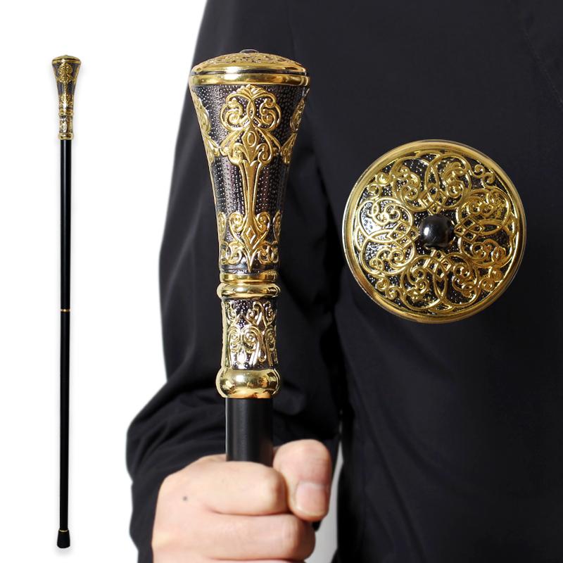 Gold With Black Luxury Pattern Straight Handle Walking Stick For Man Fashionable Canes Woman Detachable Cosplay Party Sticks
