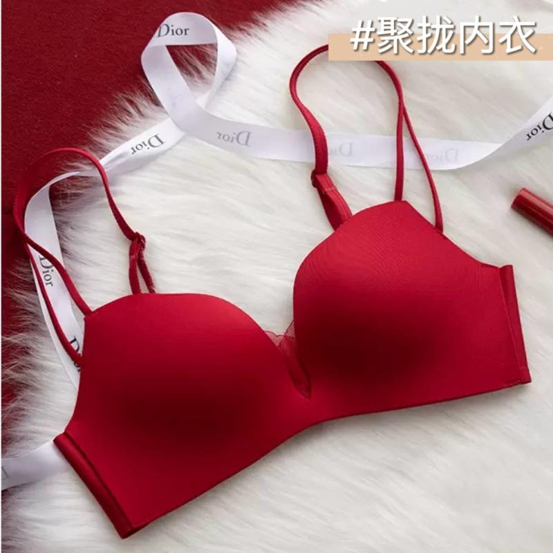 Bra seamless autumn and winter gathering lace sexy big red suit natal red wedding bride underwear