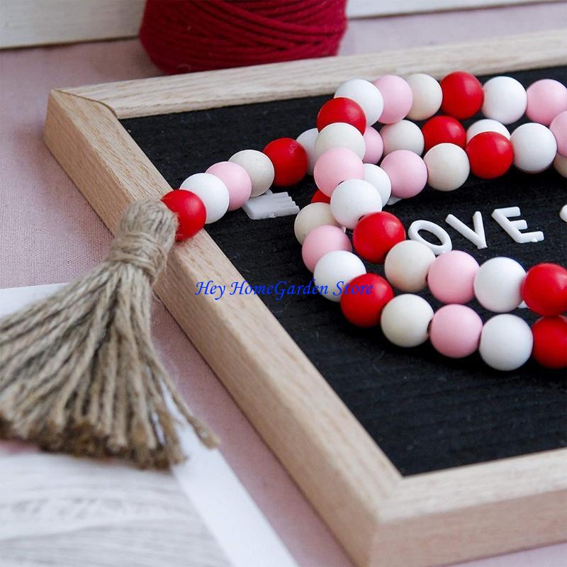 652F 2Pcs Handmade Graduation Party Farmhouse Rustic Bead Garlands with Tassels DIY Wall Hanging Pendant Home Decoration