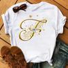 A Letter Combination Tshirt with a Custom Name Suitable for Short Sleeved Women's Clothing with Gold Diamond Letter Font ABCDEF