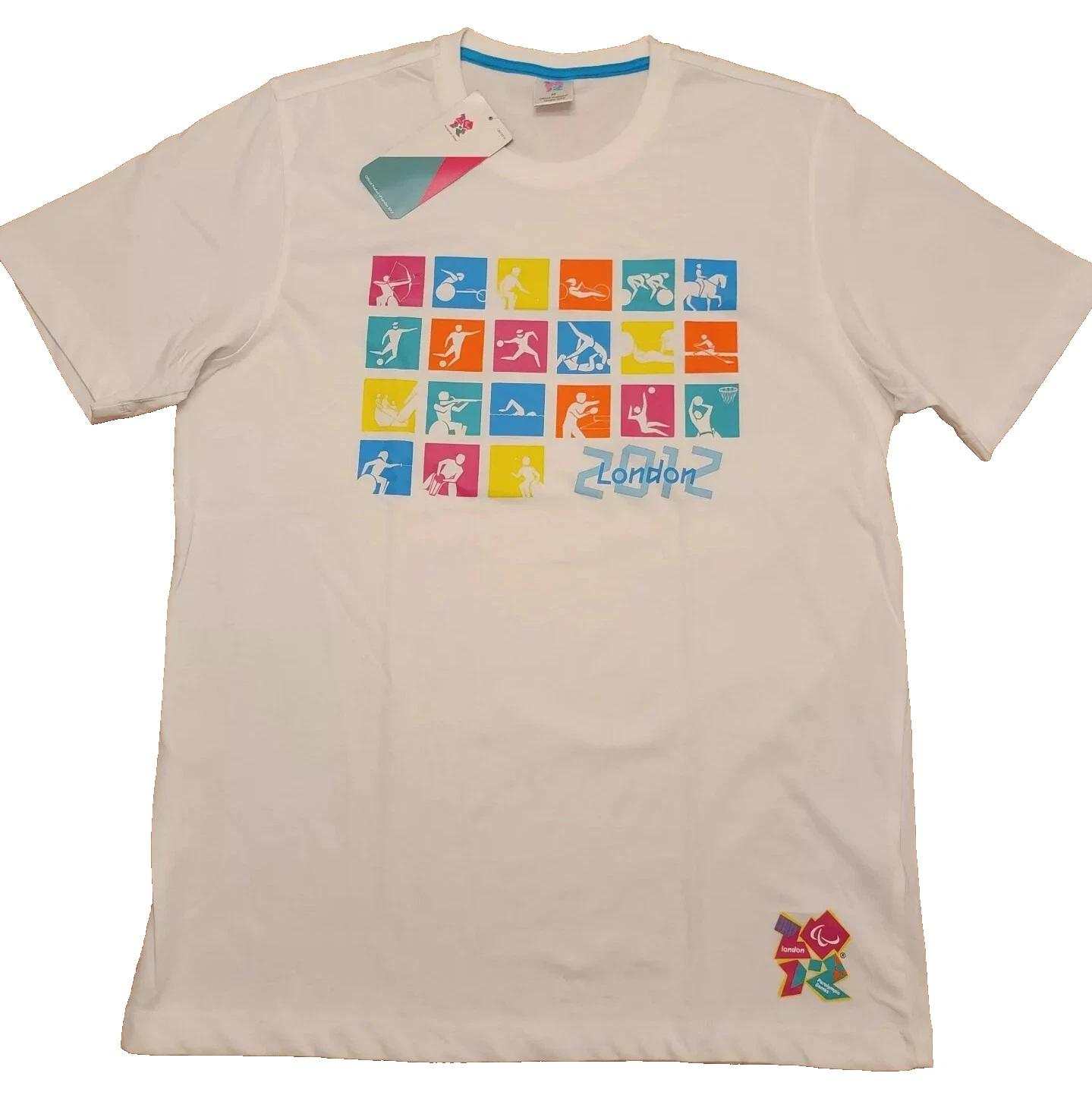 London 2012 Paralympic Games T-Shirt Men s Medium White Sports Pictogram NWT S