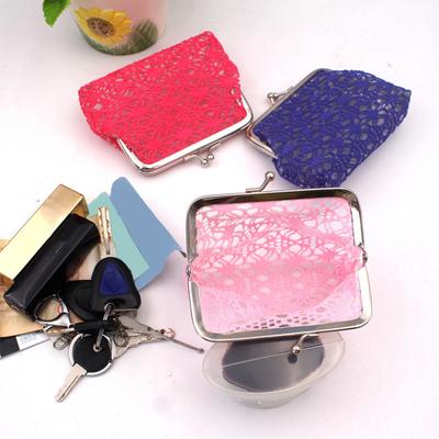 Porte-monnaie en dentelle pour femme Sac à monnaie en maille Fermeture à clip