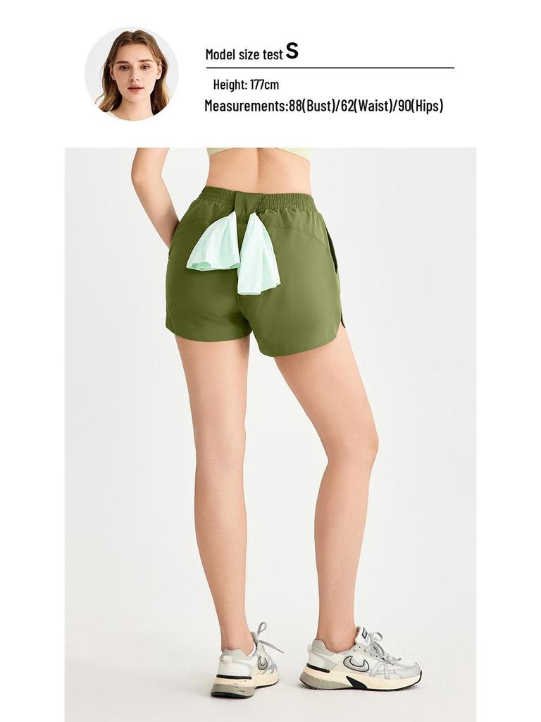 Women's Two-in-One Cooling Sports Shorts with Anti-Exposure Pocket & Back Waist Towel Loop for Yoga & Fitness.