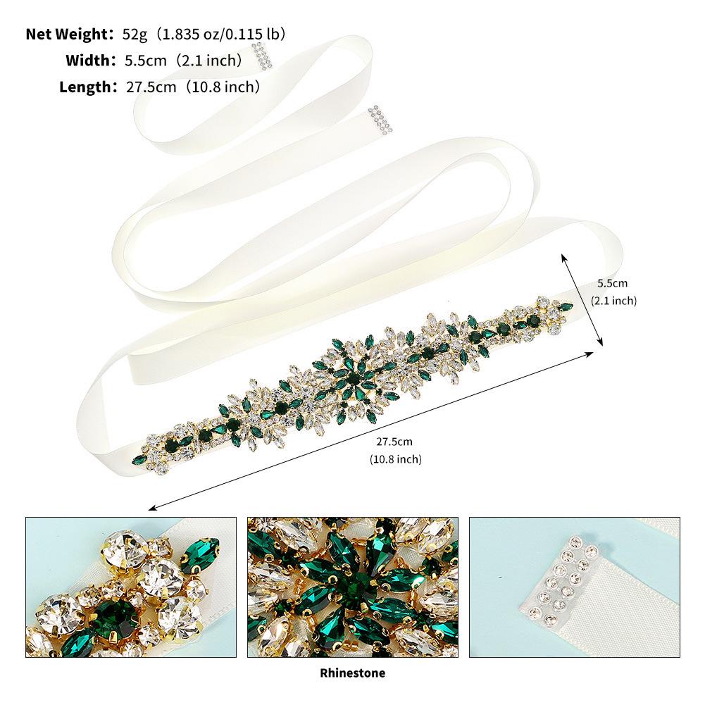 

Элегантный свадебный пояс со стразами и инкрустацией бриллиантами для свадебных и вечерних платьев зелёный