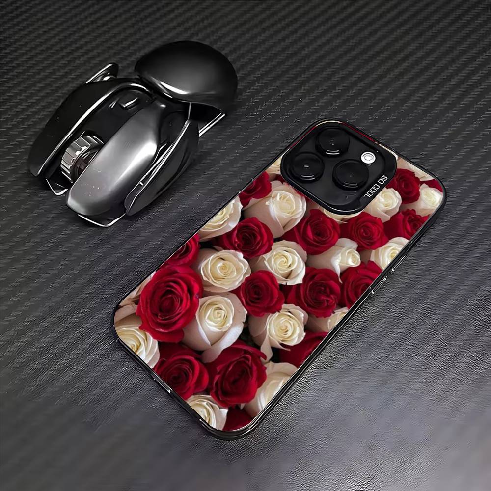 roses Phone Case For iPhone17,16,15,14,13,12,11 Plus,Pro Max Colored Silver Plated Inside Cover