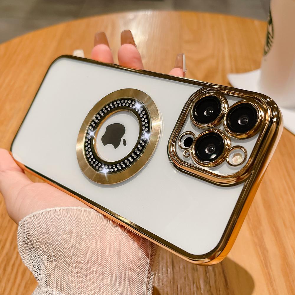 Apple 16PRO Electroplated Magnetic Water-absorbing Diamond Phone Case with 13/14 Gradient Glitter Is Suitable for Iphone15
