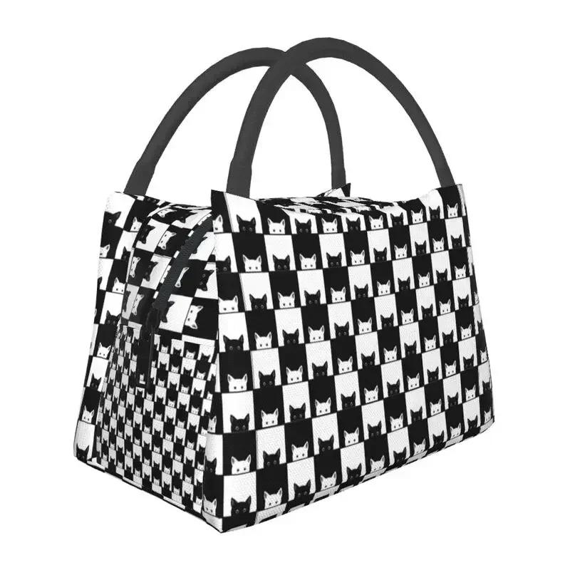 

Cute Checkerboard Cat Pattern Thermal Insulated Lunch Bags Women Checkered Lunch Tote for Outdoor Picnic Storage Meal Food Box 28x17x16CM