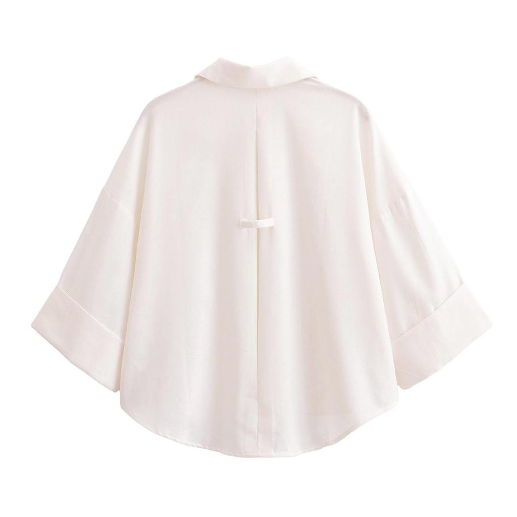 2025 Spring Women's European & American Style Linen Mid-Sleeve Shirt - Fashionable & Versatile