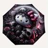 Gothic Hello Kitty Automatic Umbrella-Foldable, Durable 8-Bone Design, Compact and Stylish, Great for Camping, Halloween, Christmas, Mother'