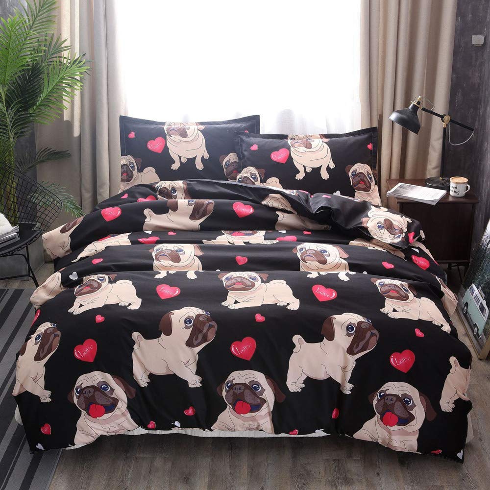 Cartoon Pug Dog Duvet Cover Set Comforter Cover Soft Bedding Set Full Size For Boys Girls Bedroom 2/3 Pieces With Pillow Shams