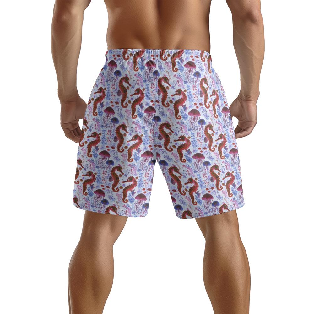 Creature Marine Europee e Americane Elementi Floreali Pantaloncini Casual da Uomo Pantaloni da Spiaggia