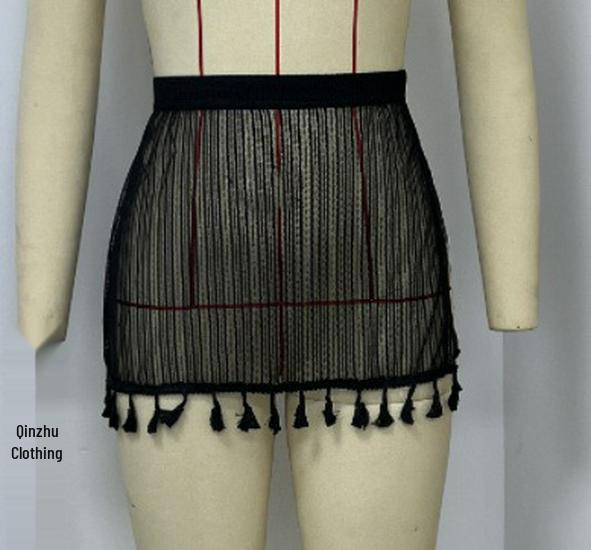 

2024 Европейский и американский сетчатый кардиган-накидка для пляжа с кисточками, юбка для женщин Large чёрный