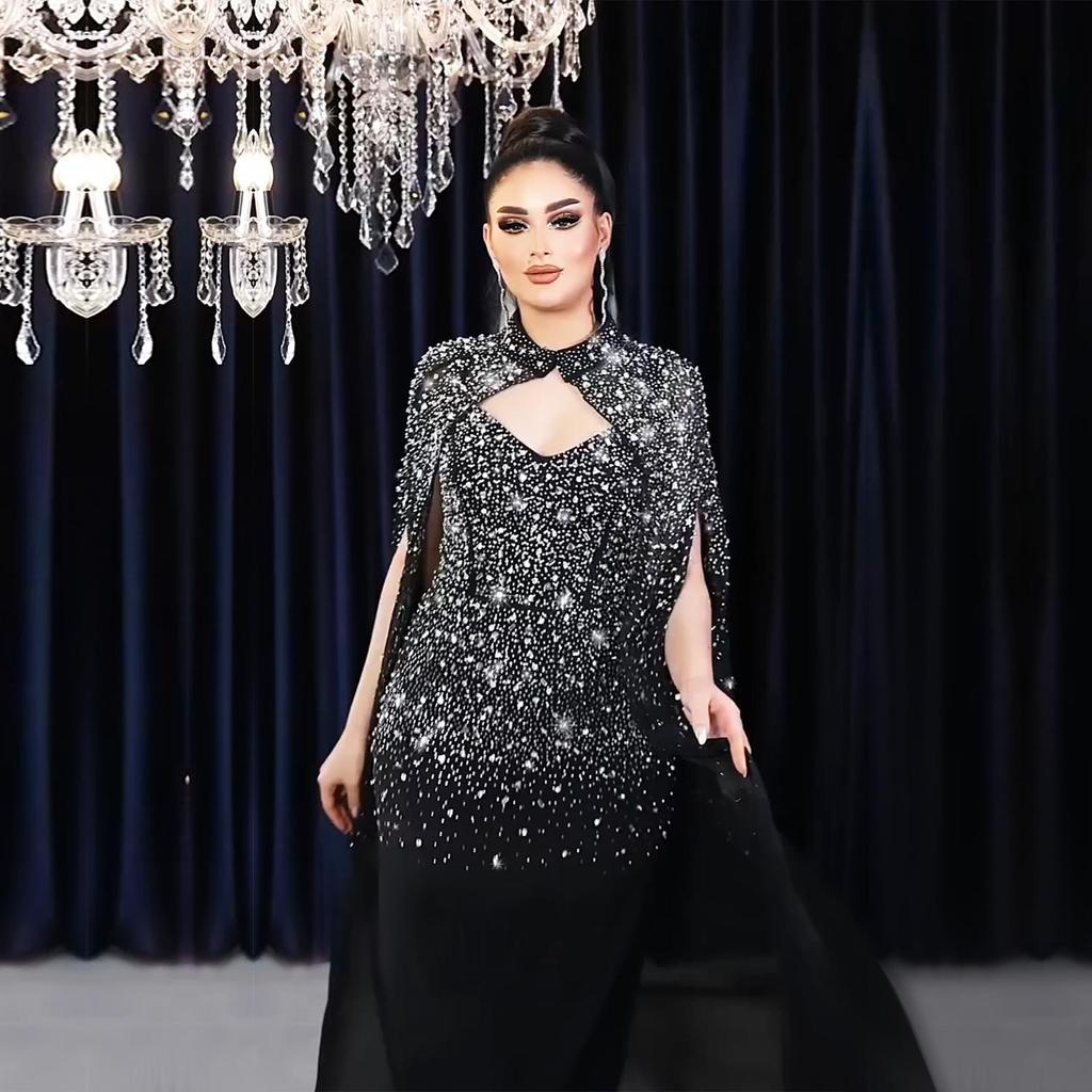 C7292 Europeisk & Amerikansk Mode Dam Sexig Strass Bodycon Genomskinlig Sjal Klänning