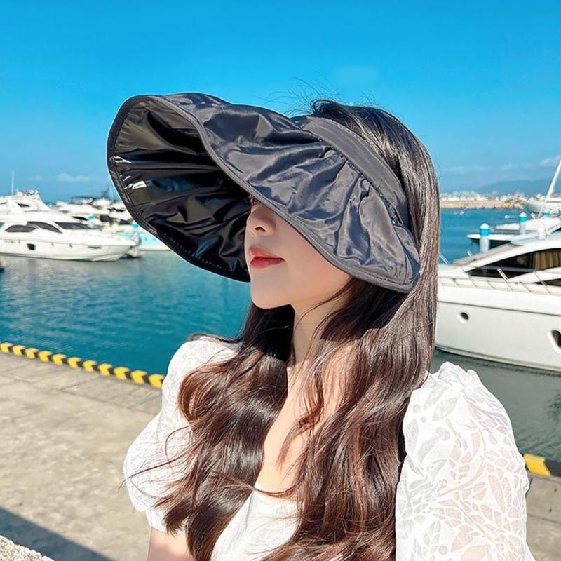 1PC Sunshade Hat Fashion Empty Top Hat Foldable Women Dual Use Big Brim Summer UV Protection Hair Hoop