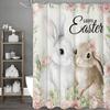 Easter Shower Curtain with Bunny Flowers, Pink Floral Spring Shower Curtain with Hooks, Waterproof Fabric Bathroom Curtains for