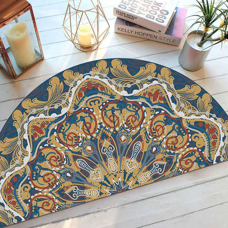 Bohemian Style Semi Circular Floor Mat, Ethnic Style Entrance Mat, Household Bathroom Absorbent Mat, Washable