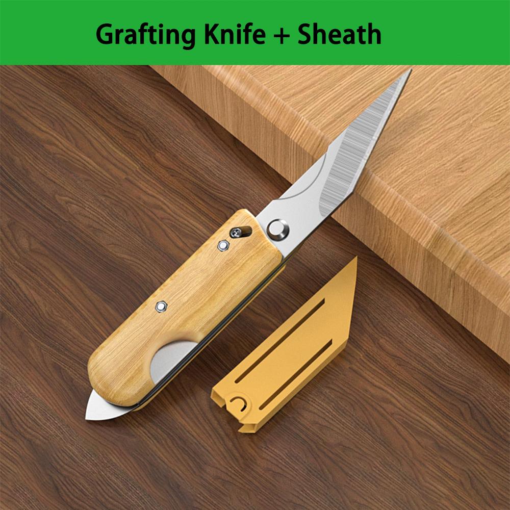 

Нож для прививки 2 в 1 с одним щелчком переключается на ножницы, оснащен чехлом и ножом для снятия коры для эффективного выполнения садовых работ