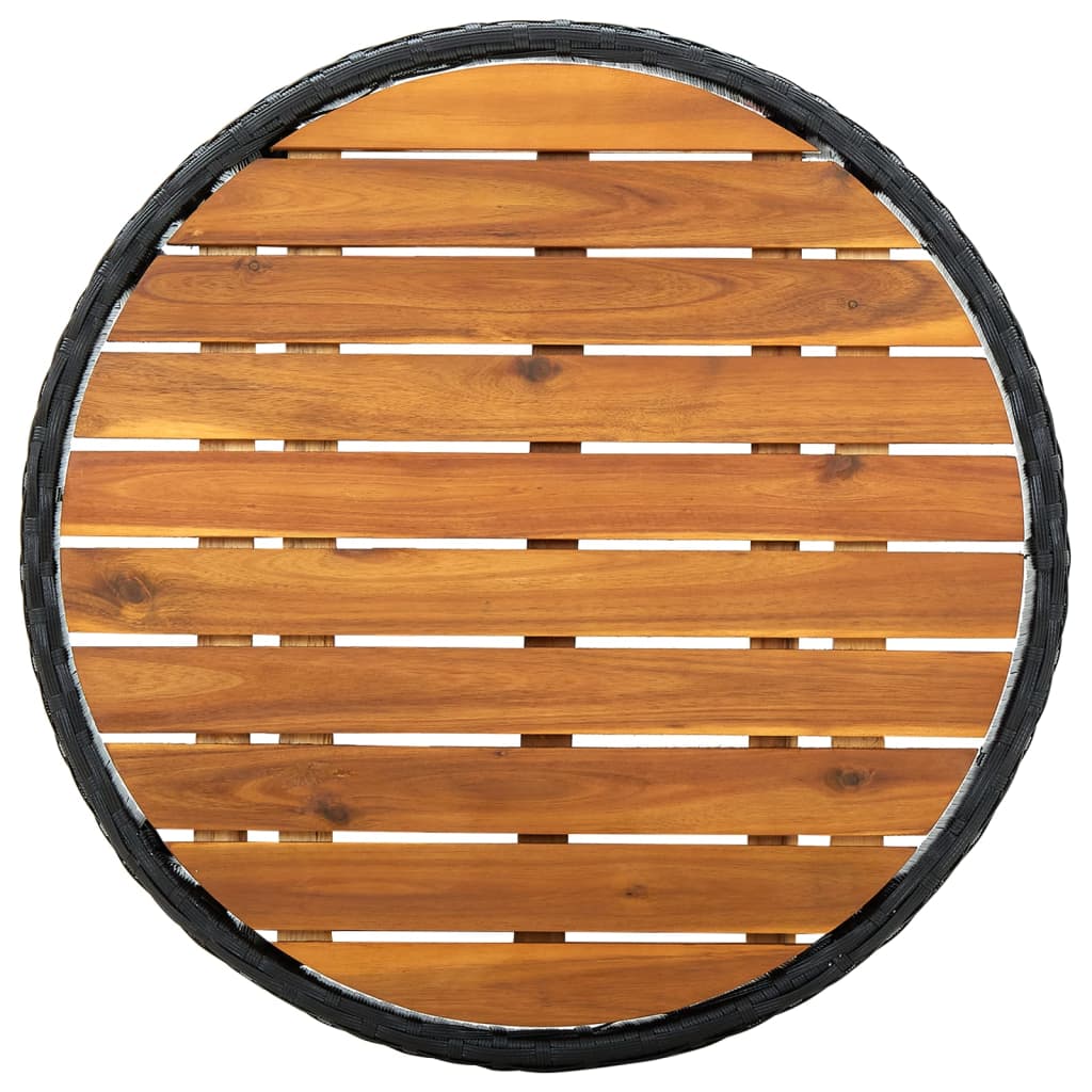 vidaXL Beistelltisch Schwarz 60 cm Poly Rattan und Massivholz Akazie