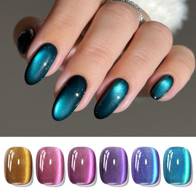 BORN PRETTY Magnetic Nail Polish 6-Color Set: Magnetic Gel with Magnets, Cat Eye Gel, Glitter, Colorful Galaxy, Glass Beads, Cat's Eye Design, Micropa