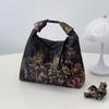 Yogodlns Retro Embroidery Crossbody Bags Adjustable Shoulder Straps Fashion Bucket Purses Small Satin Handbag