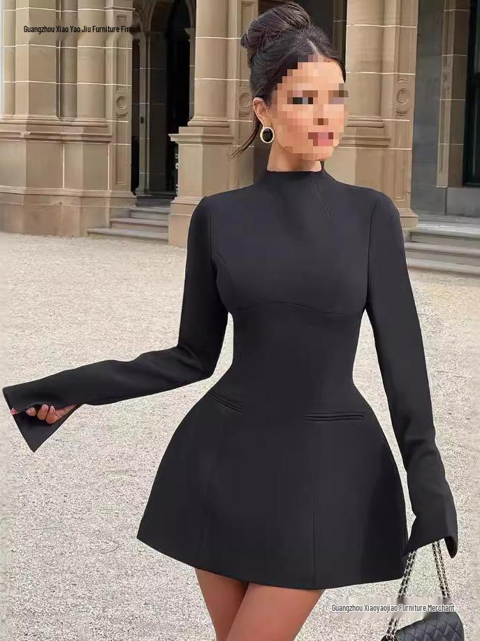 European-American Solid Color Sexy Women's Dress - Autumn Slimming Royal Sister Style Short Skirt