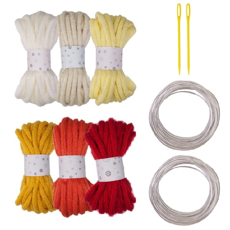 6Rolls Braided Polyester Rope 7mmX5Meters Hollow Braided Cord with Needle and Fixed Wire for Art Craft and Decoration