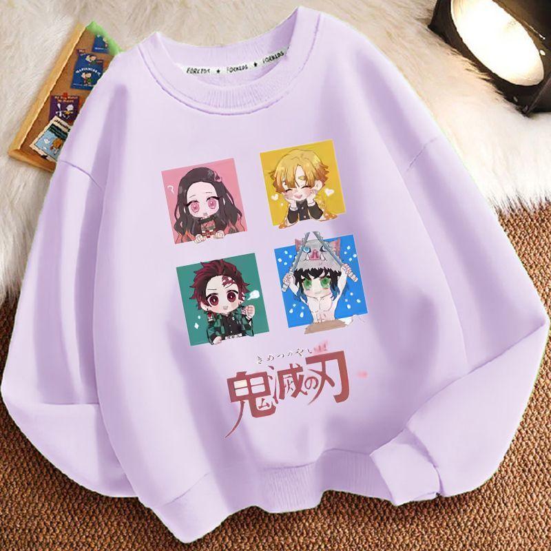 Children's Loose Demon Slayer Hoodie, Spring and Autumn Boys' and Girls' Casual Round-neck Coat