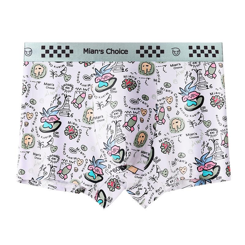 Men s Plus Size Cartoon Print Cotton Boxer Briefs - Breathable Summer Short 3XL (160-180 lbs)