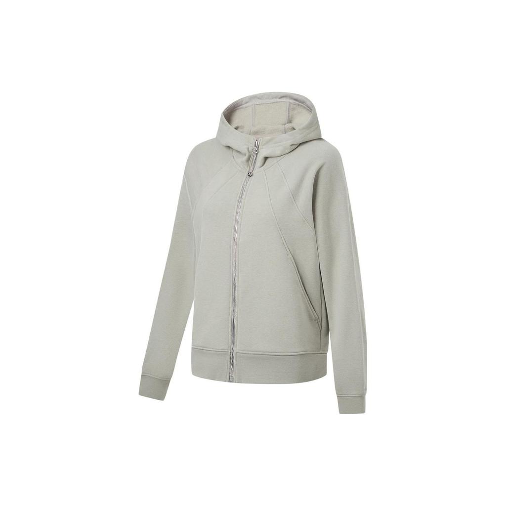 Li-Ning Fitness Series Solid Color Casual Hooded Cardigan Long Sleeve Sweatshirt Women Sweatshirt Stone-Grey AWDT802-2