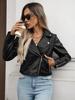 Women PU Leather Jacket Lady Motorcycle Leather Jacket  Lapel Zipper Faux Leather Short Coat