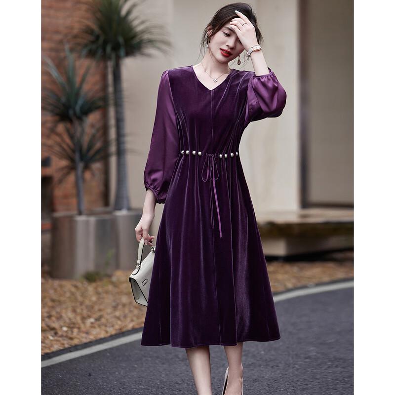 Demana Elegant V-Neck Puff Sleeve Midi Dress with Pearl Belt