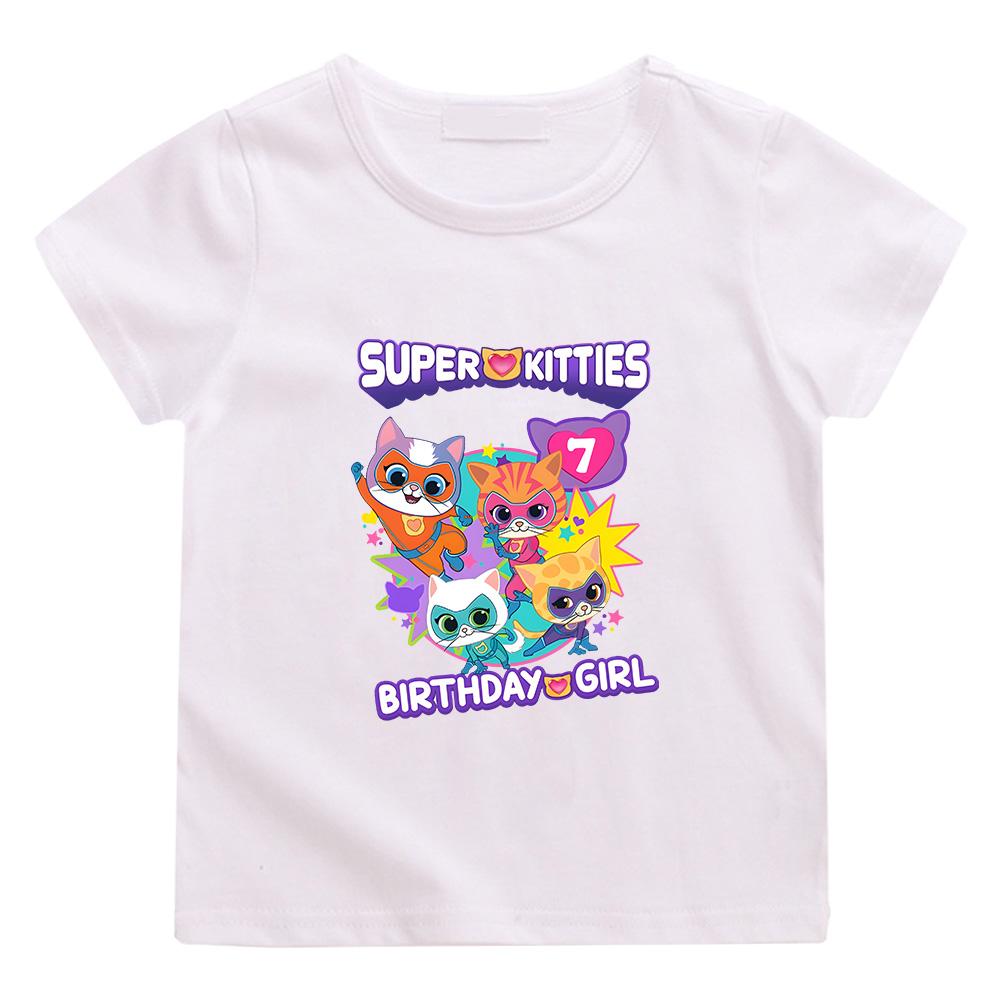 SuperKitties Birthday Girl T-shirt Game Super Cat Costume Kid Tees Baby Sweet Girls Clothes Short Sleeve Birthday Gifp Top