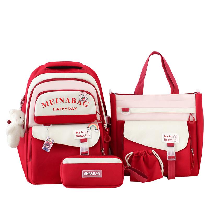 

TS JYL laptop bag,Large Color Block Backpack New 4 Sets Student Simple Casual Canvas One size fits all червоний