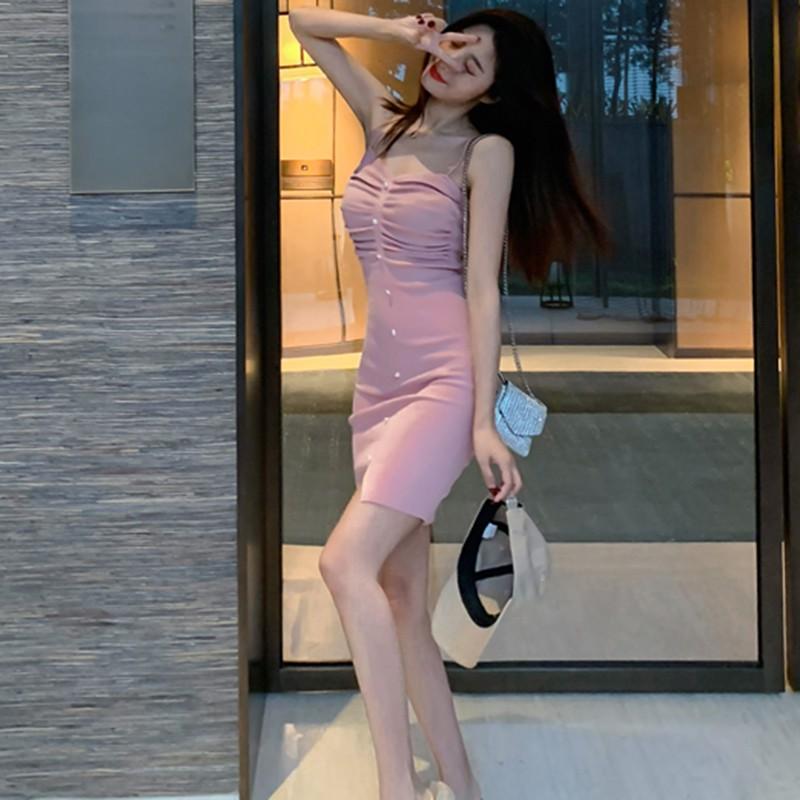 Women Sexy V Neck Sleeveless Pleated Knitted Bottoming Dress Evening Party Slim Club Dress