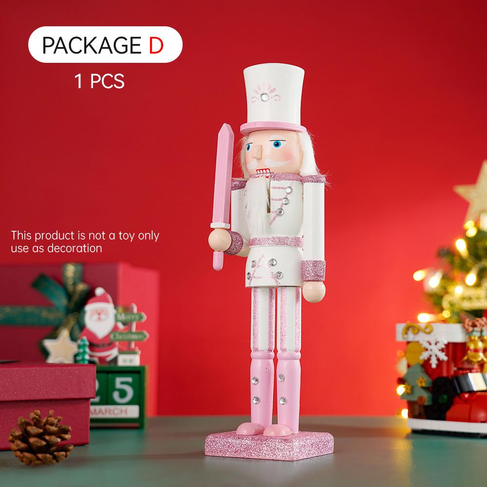 30CM Holz Nussknacker Soldat Figur Puppe Rosa Glitter Soldat Puppe Spielzeug Handwerk Ornament Weihnachten Home Büro Dekoration