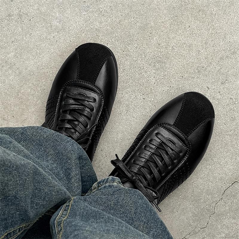 Fashion Black casual men's leather shoes Trendy minimalist versatile style Leisure Outdoor Fashion Street youth New quality shoes