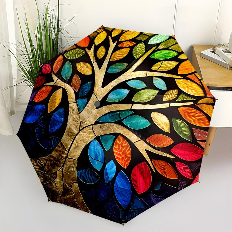 

Color Retro TreeThemed Automatic Opening and Closing Umbrella 8 Ribs, Suitable for Leisure and Going Out, Outdoor Accessory, Gothic Style,