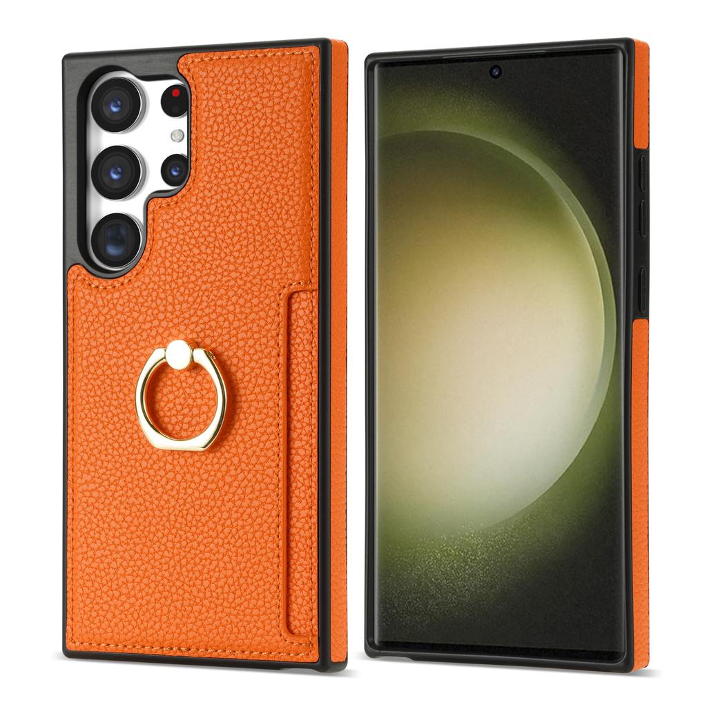 Leather Case For Samsung Galaxy S25 Edge S24 Ultra S23 Ultra S22 Plus S21 FE A54 A14 A53 A13 Ring Holder Cards Solt Phone Cover