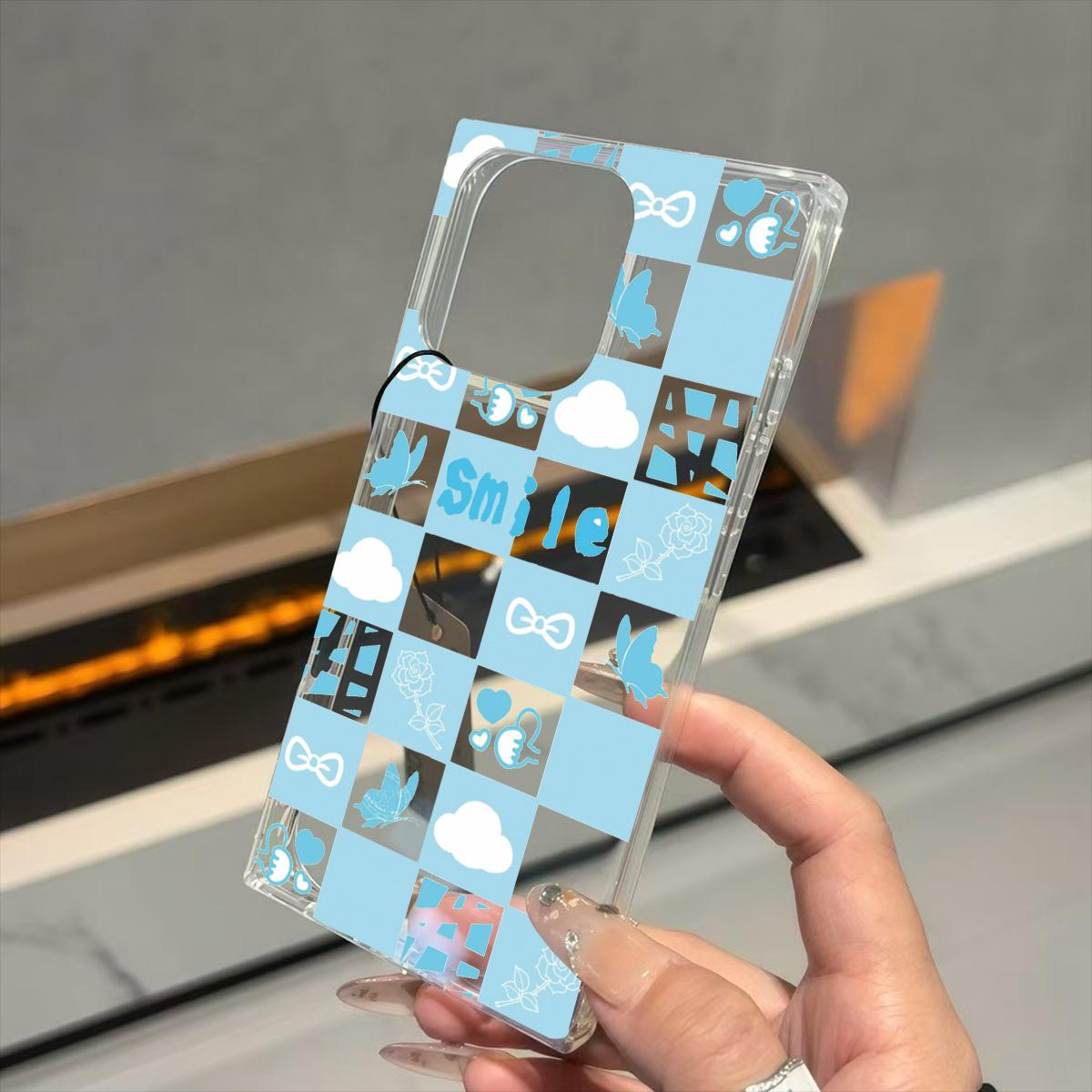 

Прозрачный чехол с квадратной задней защитой для трубки для iPhone 12 16 ProMax 13 15 Plus 14 Pro Max 11, защита от кислорода, чехол с сетчатым узором бабочки iphone 11 ProMax