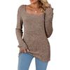 Women's Square Neck Long Sleeve Ribbed Blouse Loose Fit Streetwear Casual Tunic Top