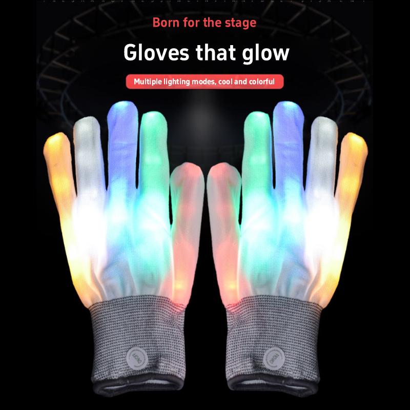 Fashion Hip Hop Party Led Rave Flashing Gloves Glow 7 Mode Light Up Finger Tip Lighting Black New Holiday