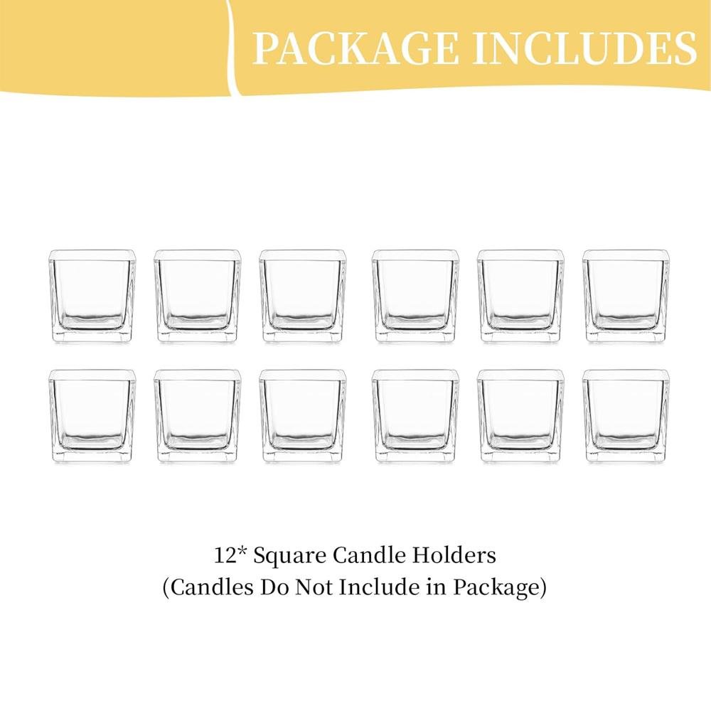 

Square Candle Holders for Table Centerpieces, Small Tealight Holder Set of 12, Clear Glass Votive Candle Holders, Mini Cube Tea