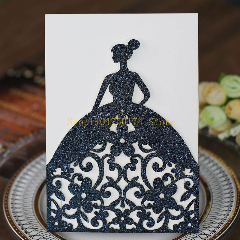 10pcs/set Pretty Girl Holiday Invitations Card Hollow Glitter Paper Envelopes Wedding Party Supplies Top Sale
