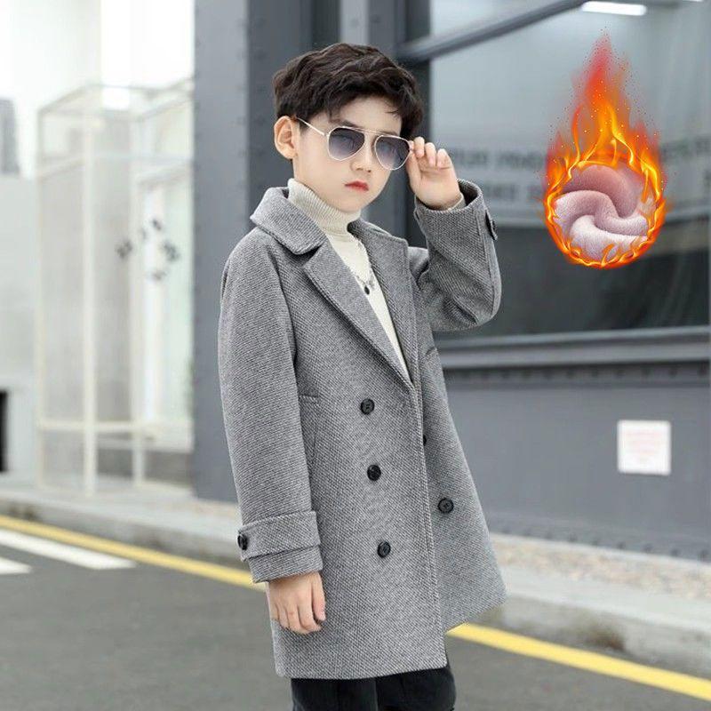 Children's Medium-Thick Wool Coats; Fall/Winter Boys' Quilted Wool Trench Coats