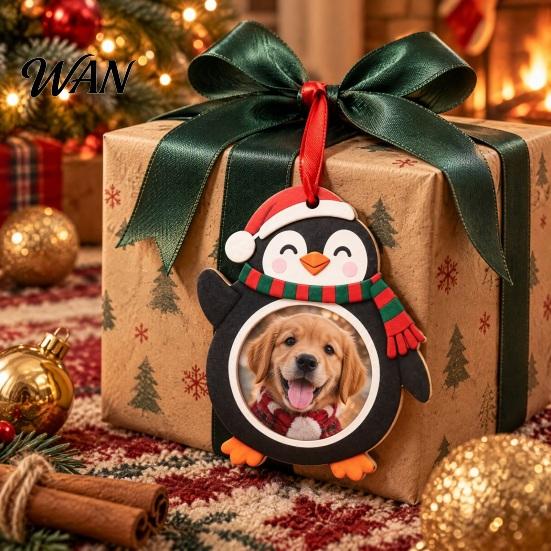 Handcrafted Holiday Photo Frames Christmas Frame Pendant with Hanging Rope, Personalized Wooden Picture for Tree Decoration, Cute Commemorative Holder