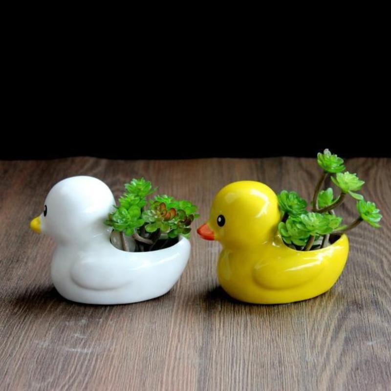 Little Duck Ceramic Flower Pot Desktop Ornament Cute Balcony Decorations
