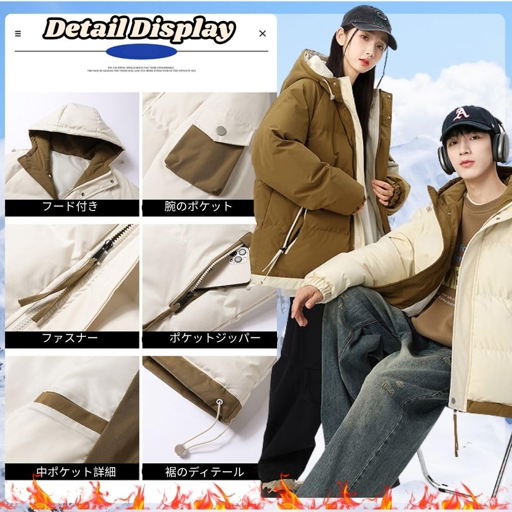 foxseon Down Mod Padded and Casual Winter Men's Jacket, Coat, Hooded, Thick, Cold-Weather Coat, Windproof, Warm, Outerwear, Unisex, Jumper, Green-L