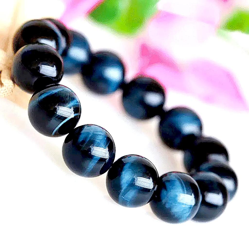 Natural Stone Bracelet Blue Tiger Eye Elegant Carefully Selected Beautiful Strong Shine Mainly a stone for and Good Luck Comes with Bead Threading